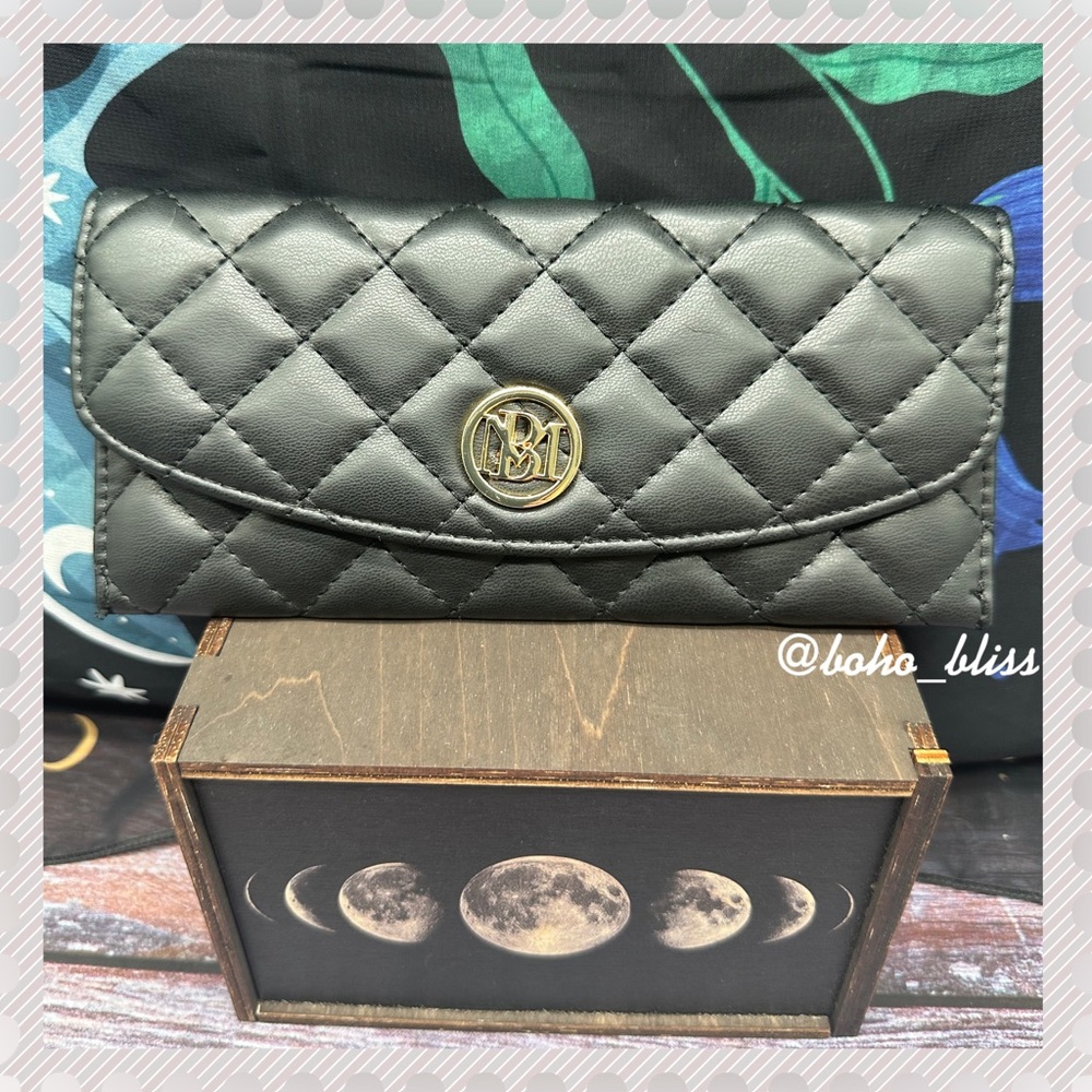 BADGLEY MISCHKA | Black Quilted Long Card Holder Wallet NWT